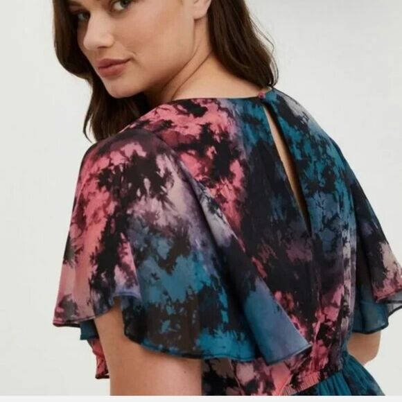 Torrid Mini Chiffon Ruffle Hem Skater Dress, size ride dye - Picture 3 of 11